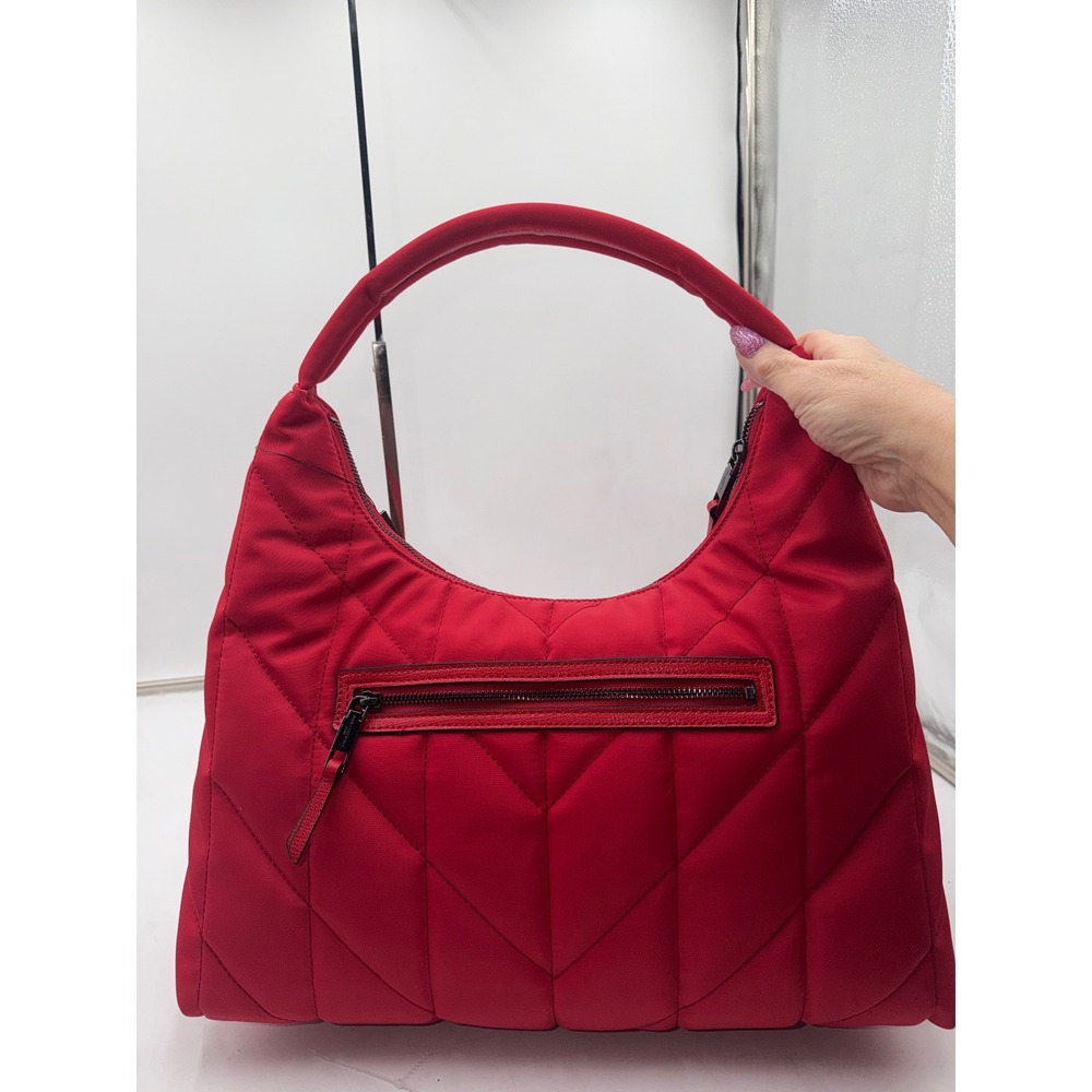 Karl Lagerfeld Paris Crimson Red Quilted Nylon Hobo Bag LH4CE6DS - Picture 9 of 16